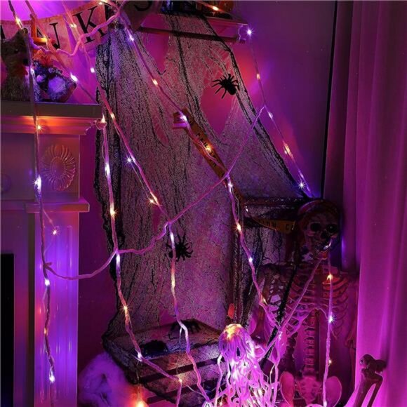 200 LED Giant Spider Web Lights, 19.7ft x 16.4ft Halloween Spiderweb with Lights - Picture 5 of 7